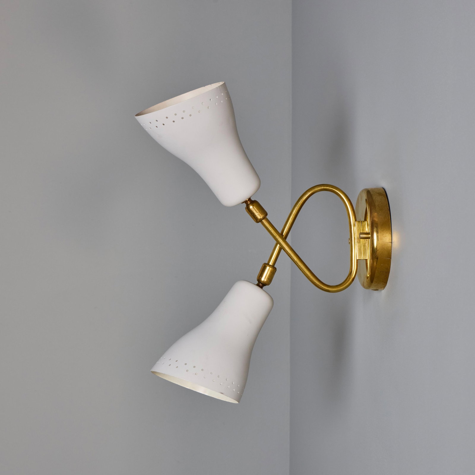 1950s Stilux Milano White Perforated Double Shade Wall Lamp - 7