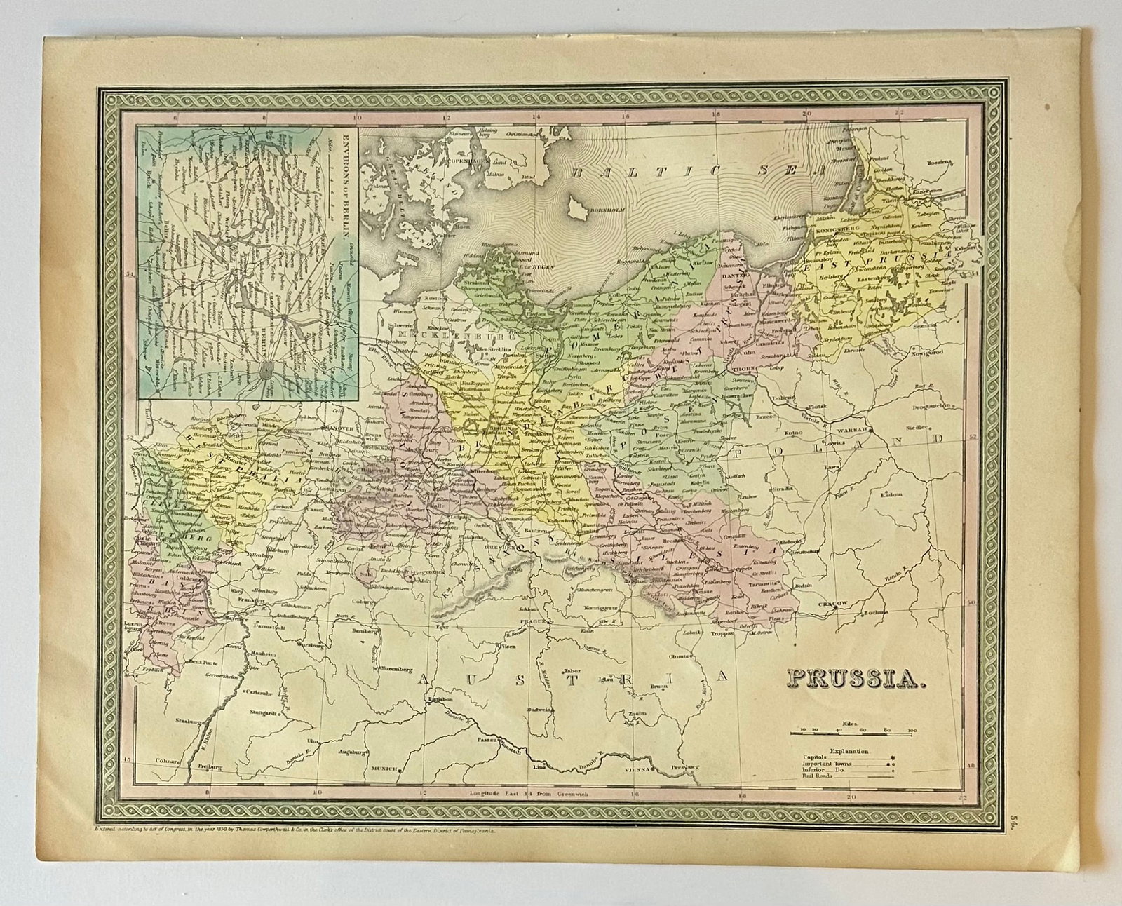 Prussia, Germany, Poland With Inset of Berlin Map by Cowperthwait, 1850 - 2