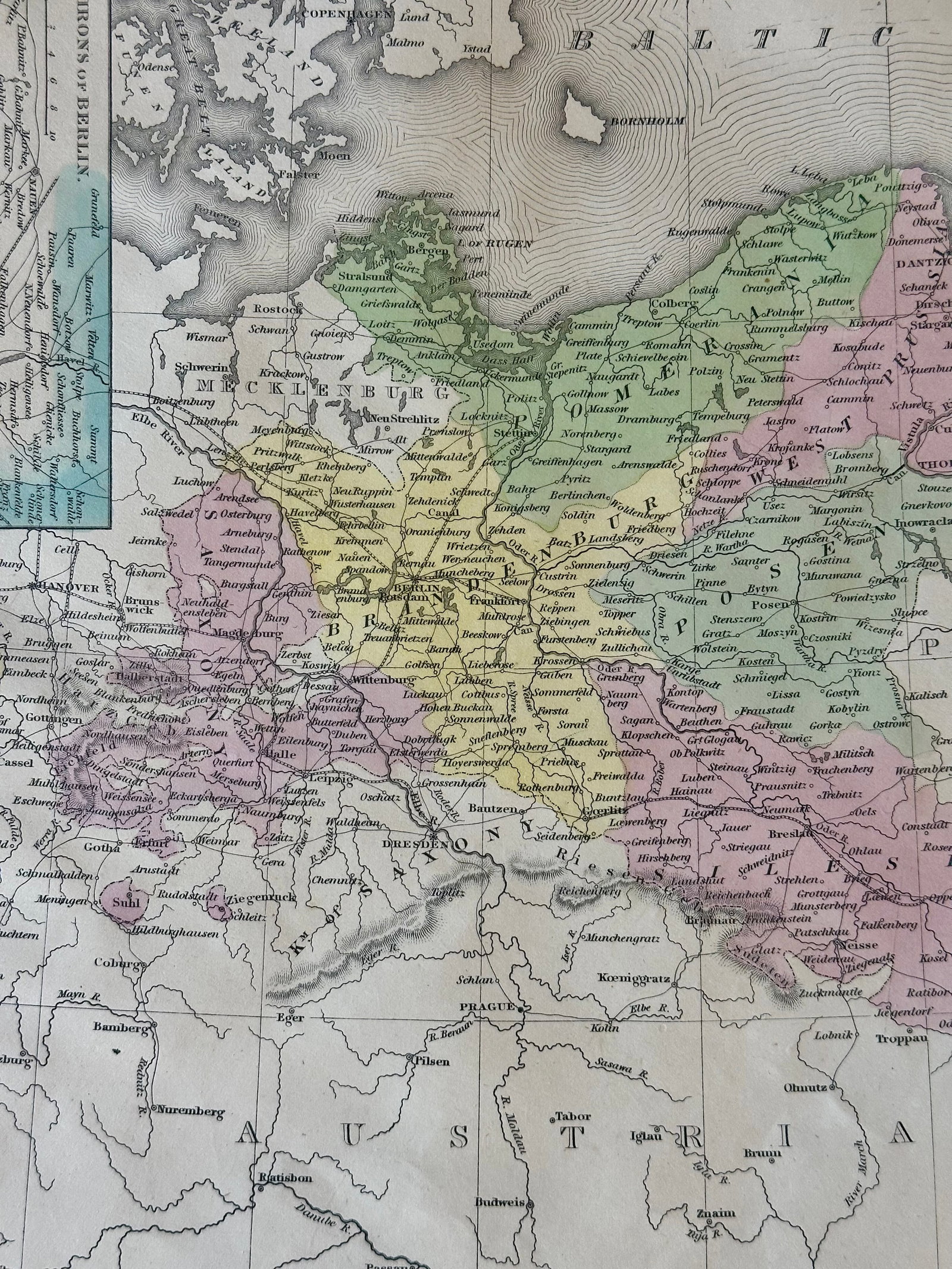 Prussia, Germany, Poland With Inset of Berlin Map by Cowperthwait, 1850 - 4