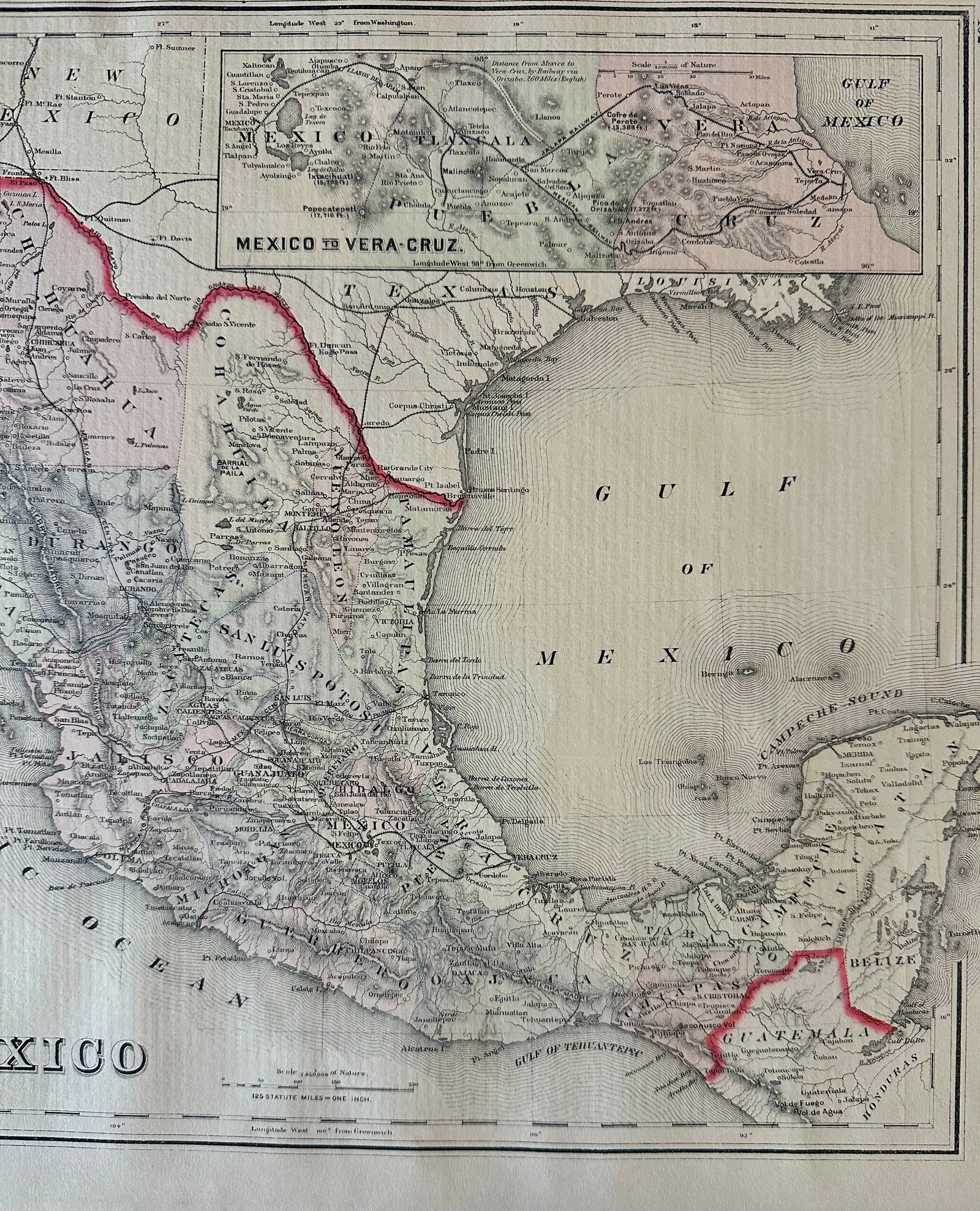 Mexico to Vera Cruz and Tehuantepec, Original Map by Gray, 1884 - 2