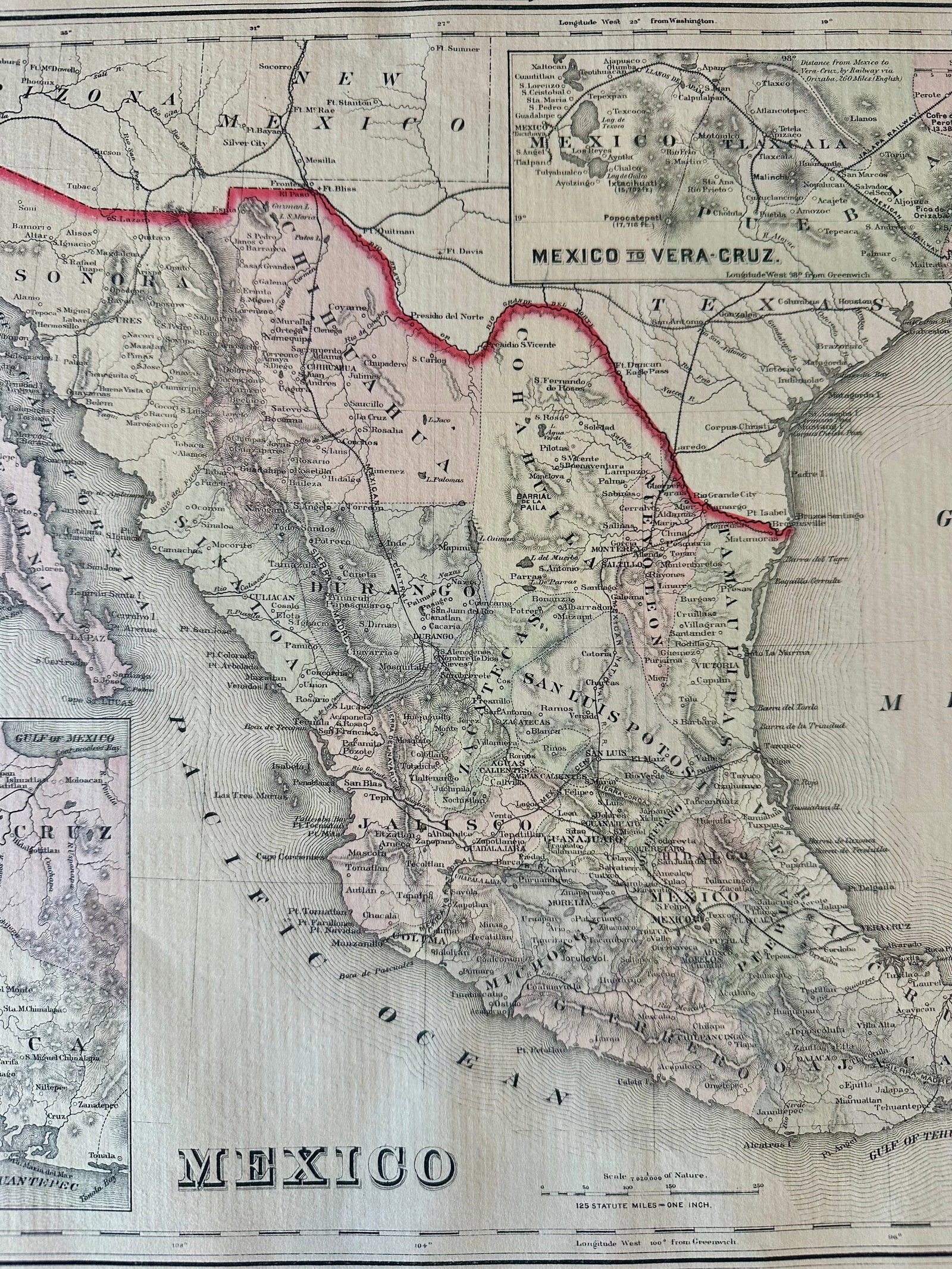 Mexico to Vera Cruz and Tehuantepec, Original Map by Gray, 1884 - 3