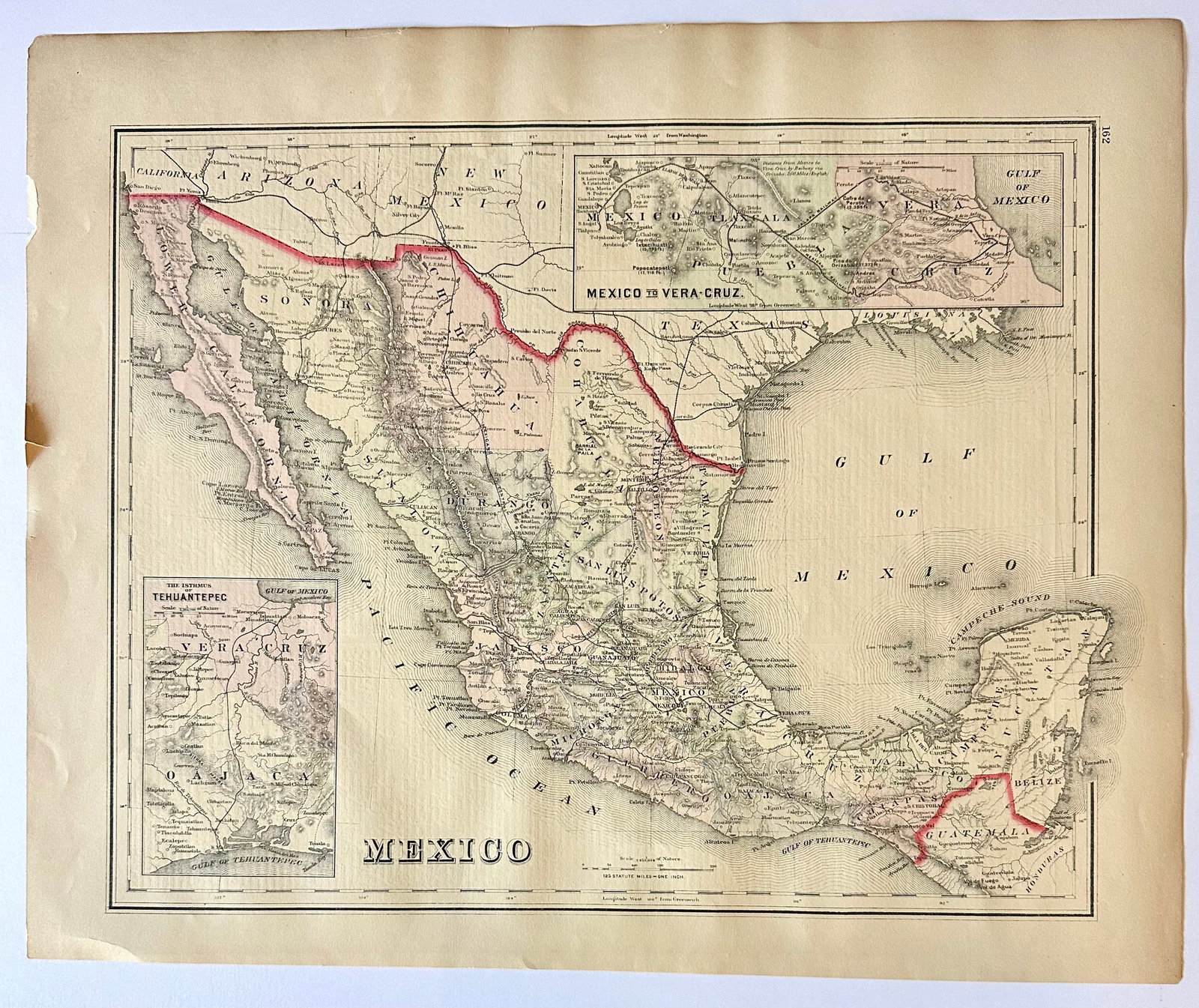 Mexico to Vera Cruz and Tehuantepec, Original Map by Gray, 1884 - 5