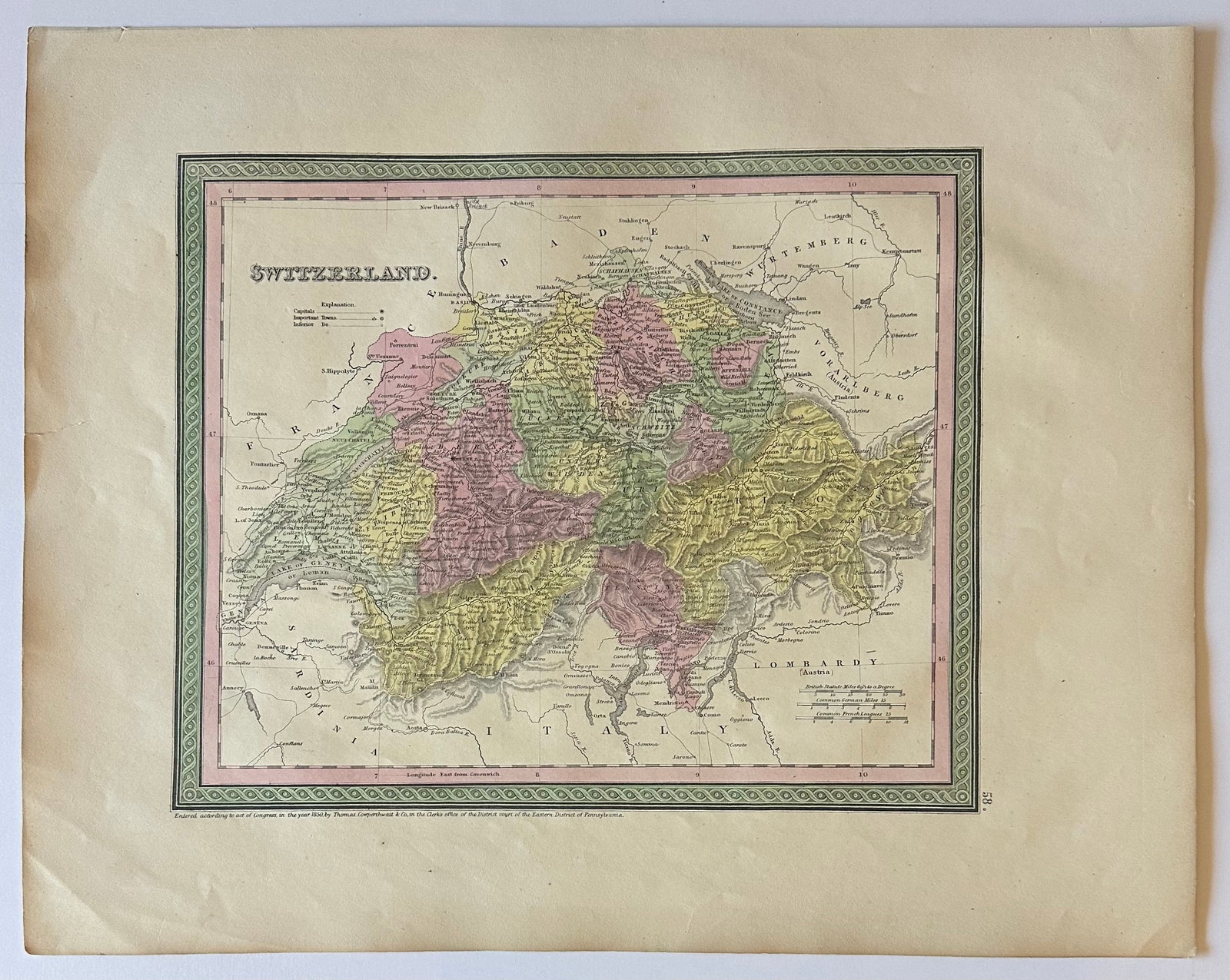 Switzerland Original Map by Mitchell, 1846 - 5