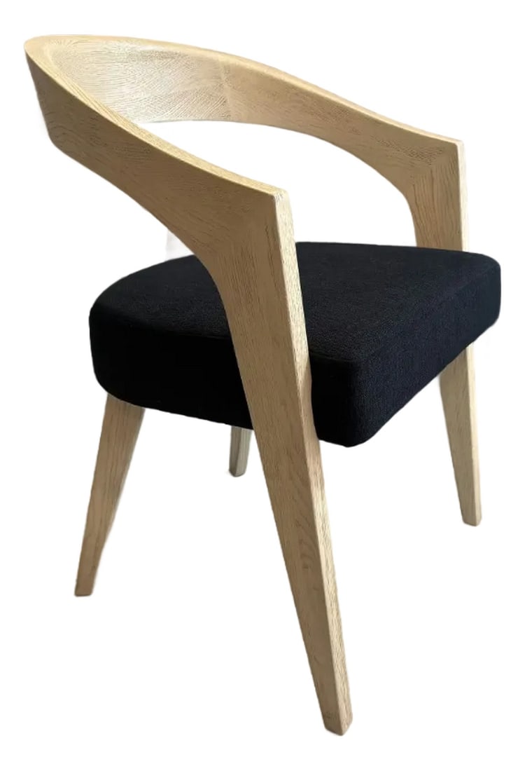Rh Chloé Fabric Armchair | Greige Oak Finish | Performance Linen Weave in Black: RH Chloé Fabric Dining Armchair Greige Oak Finish | Performance Linen Weave in Black Open Box | Excellent Condition | Manufactured November 2025 Select images may be digitally staged for scale