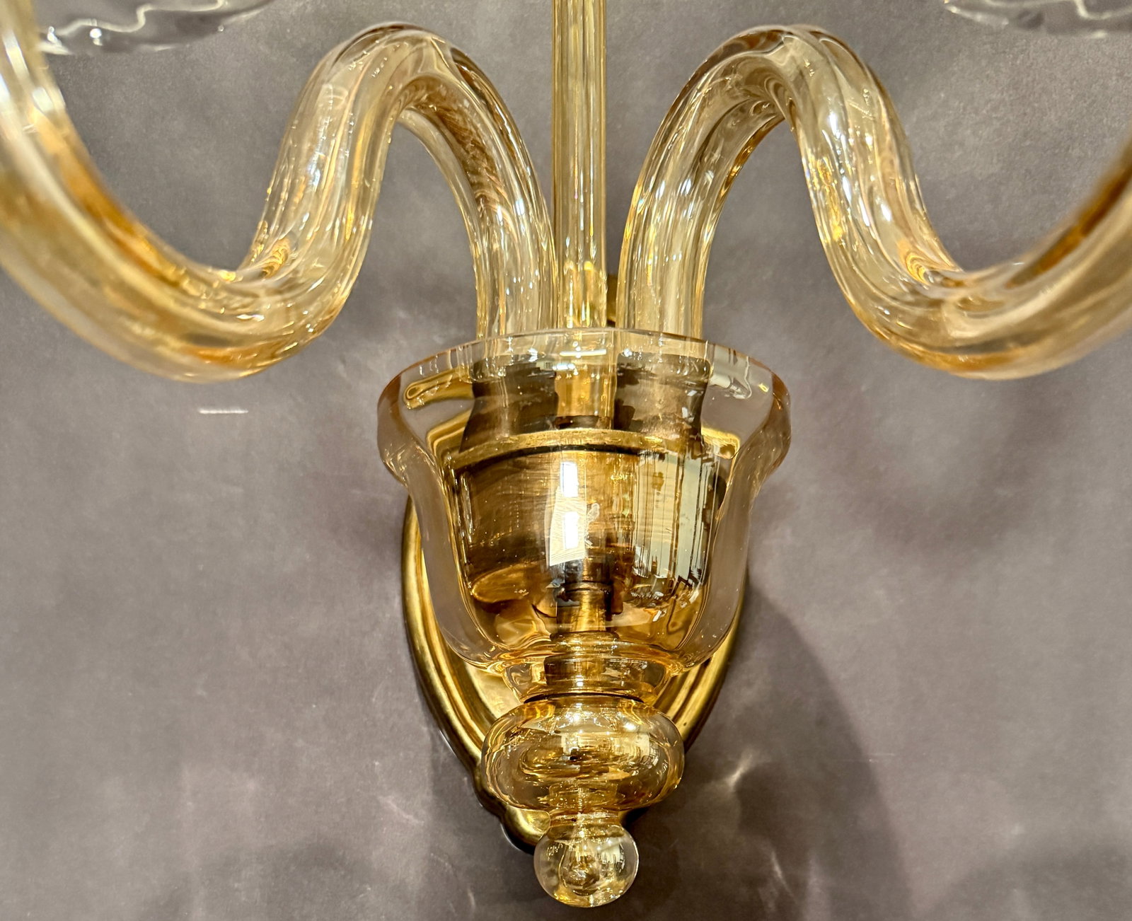 Early 20th Century Murano-Style Glass and Brass Two-Light Wall Sconces - a Pair - 5