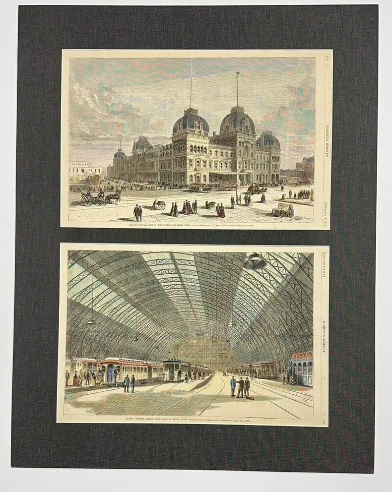 Grand Central Station New York City Framed Pair (Interior & Exterior Views), 1872 - 2
