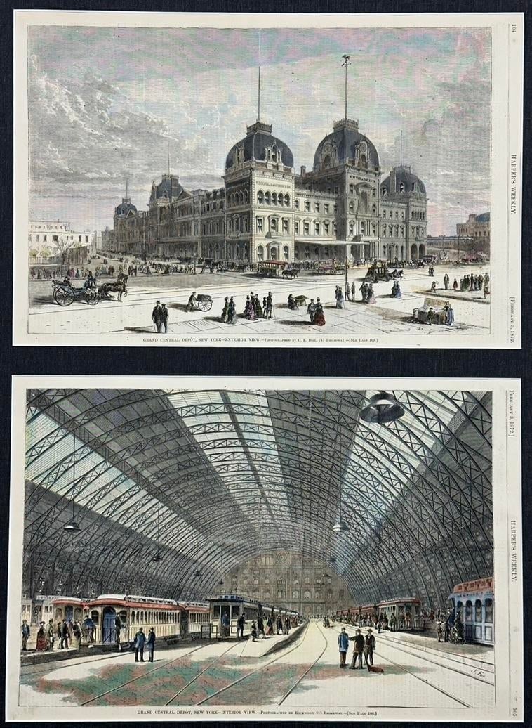 Grand Central Station New York City Framed Pair (Interior & Exterior Views), 1872 - 3