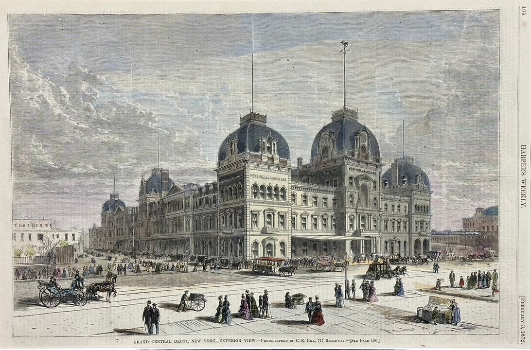 Grand Central Station New York City Framed Pair (Interior & Exterior Views), 1872 - 5