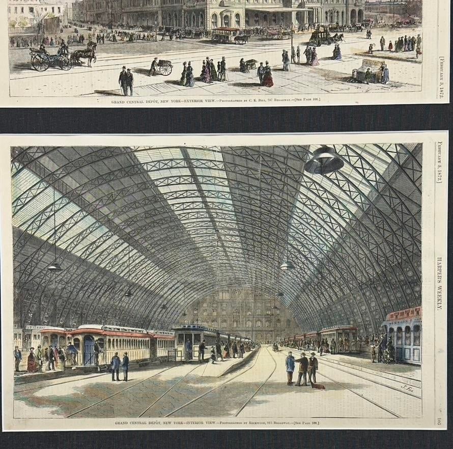 Grand Central Station New York City Framed Pair (Interior & Exterior Views), 1872 - 6