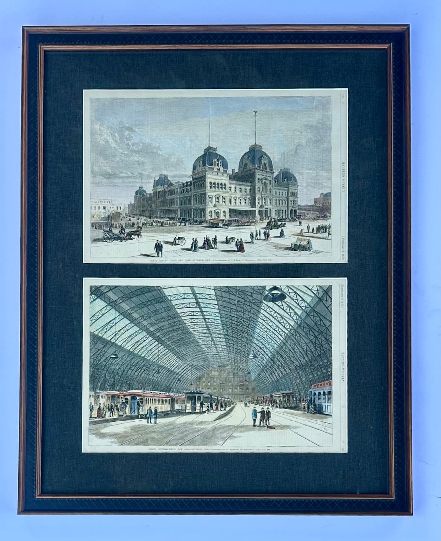 Grand Central Station New York City Framed Pair (Interior & Exterior Views), 1872 - 8