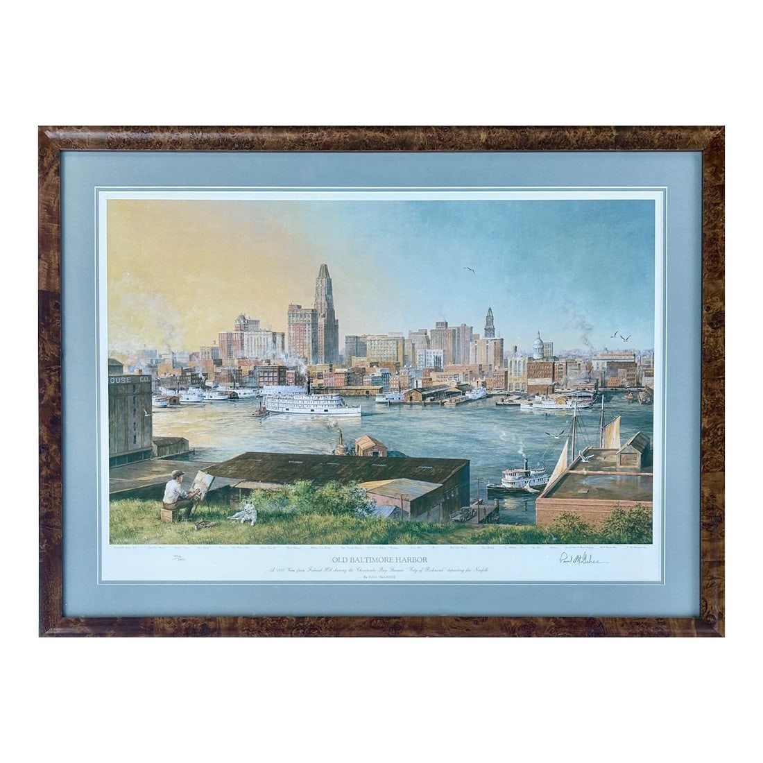 1980s Baltimore Harbor From Federal Hill, Framed Limited Edition Print – Signed Paul McGehee: Original signed limited edition print Paul McGehee, (1540 / 2000), from 1988. Print is titled Old Baltimore Harbor, depicting a historic view of Baltimore's Inner Harbor as seen from Federal Hill.