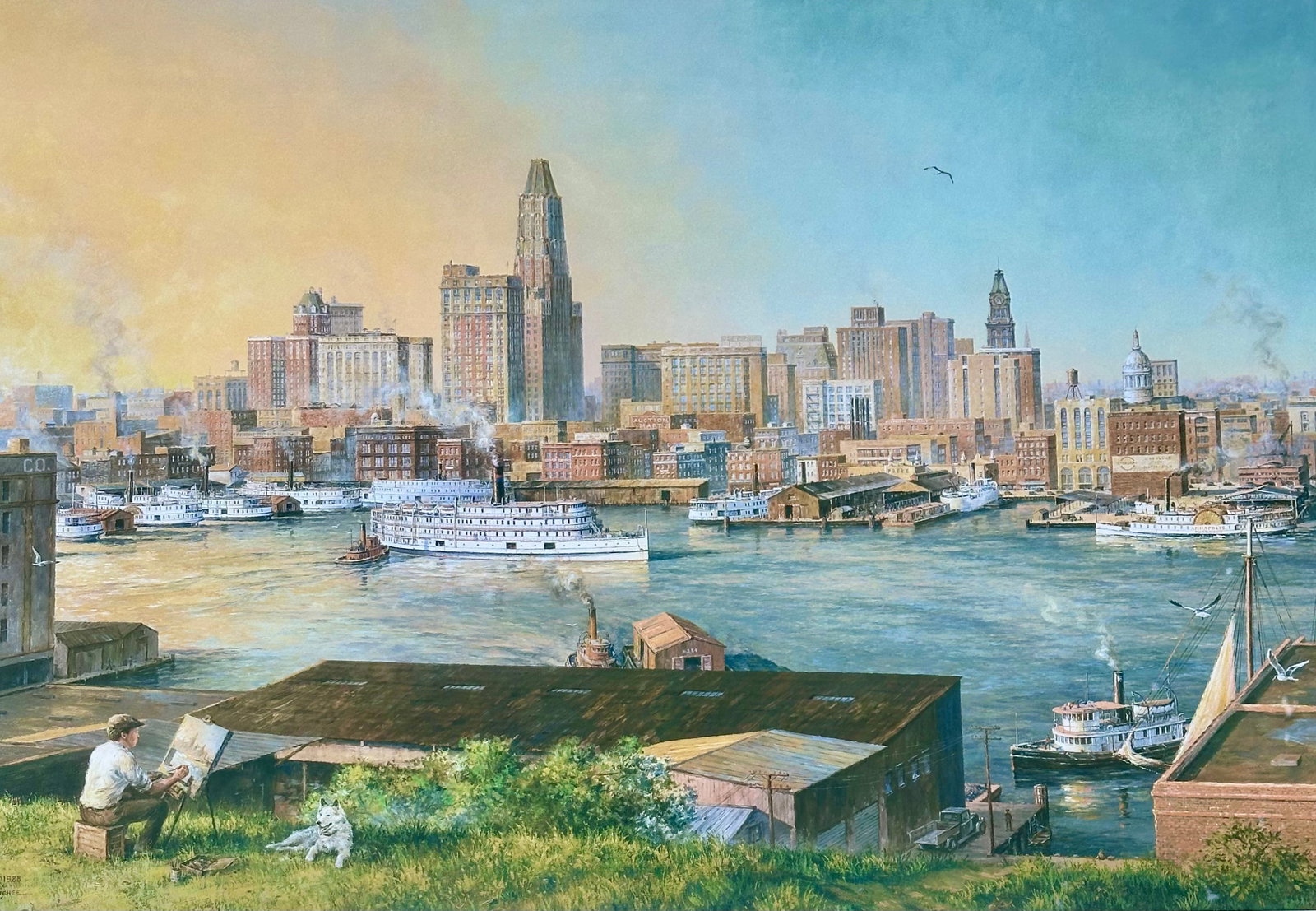 1980s Baltimore Harbor From Federal Hill, Framed Limited Edition Print – Signed Paul McGehee - 2