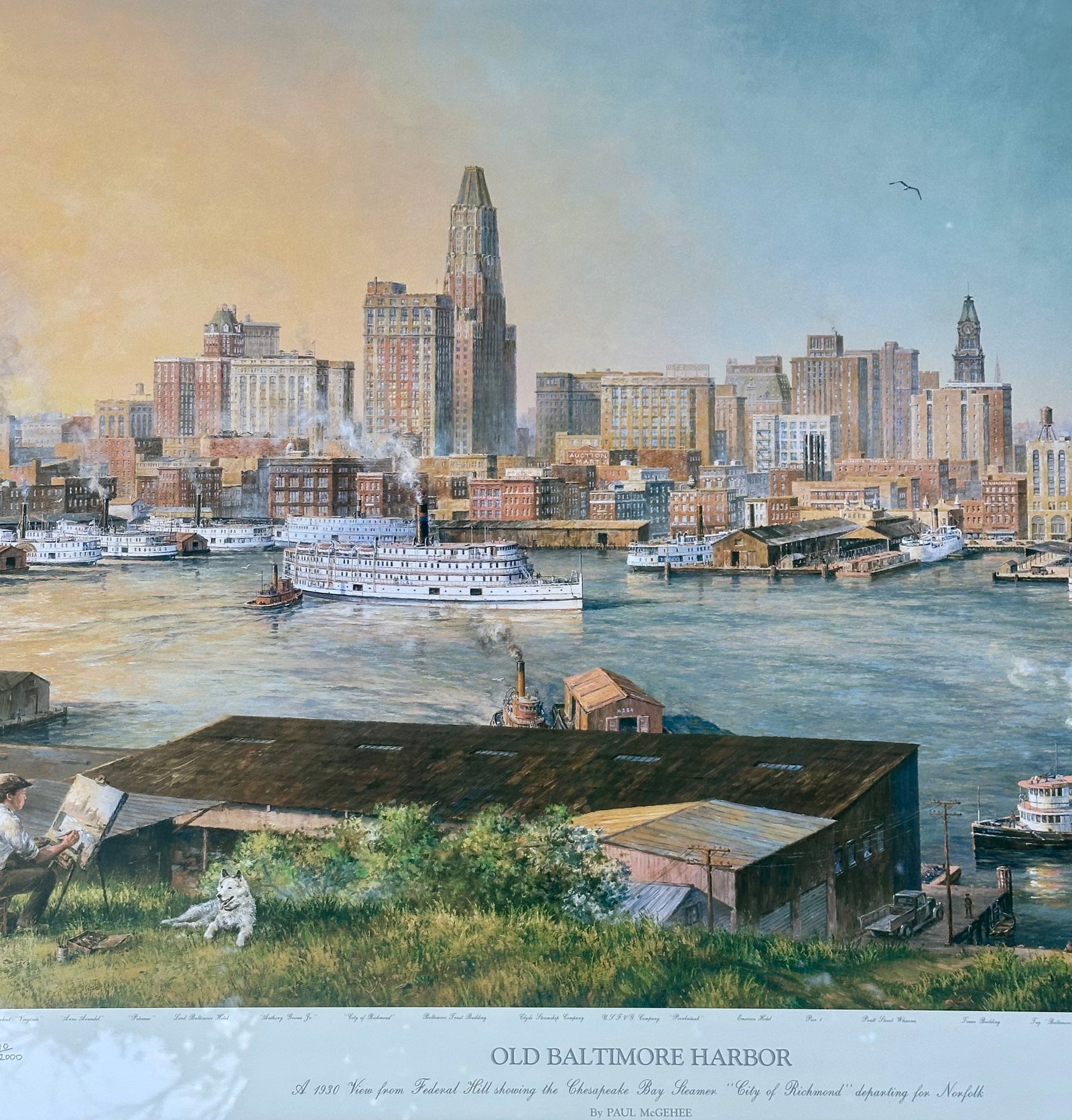 1980s Baltimore Harbor From Federal Hill, Framed Limited Edition Print – Signed Paul McGehee - 4