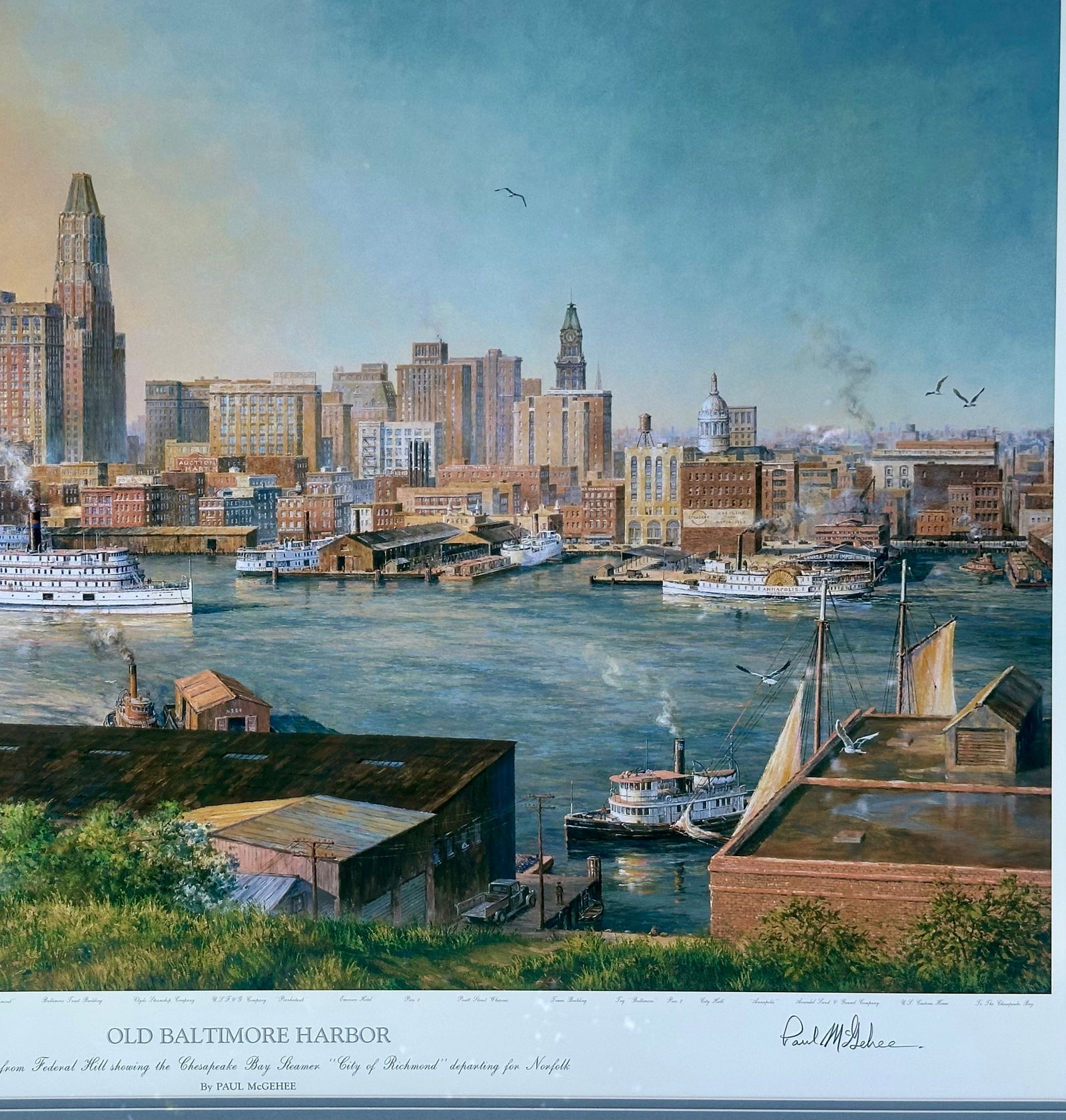 1980s Baltimore Harbor From Federal Hill, Framed Limited Edition Print – Signed Paul McGehee - 6