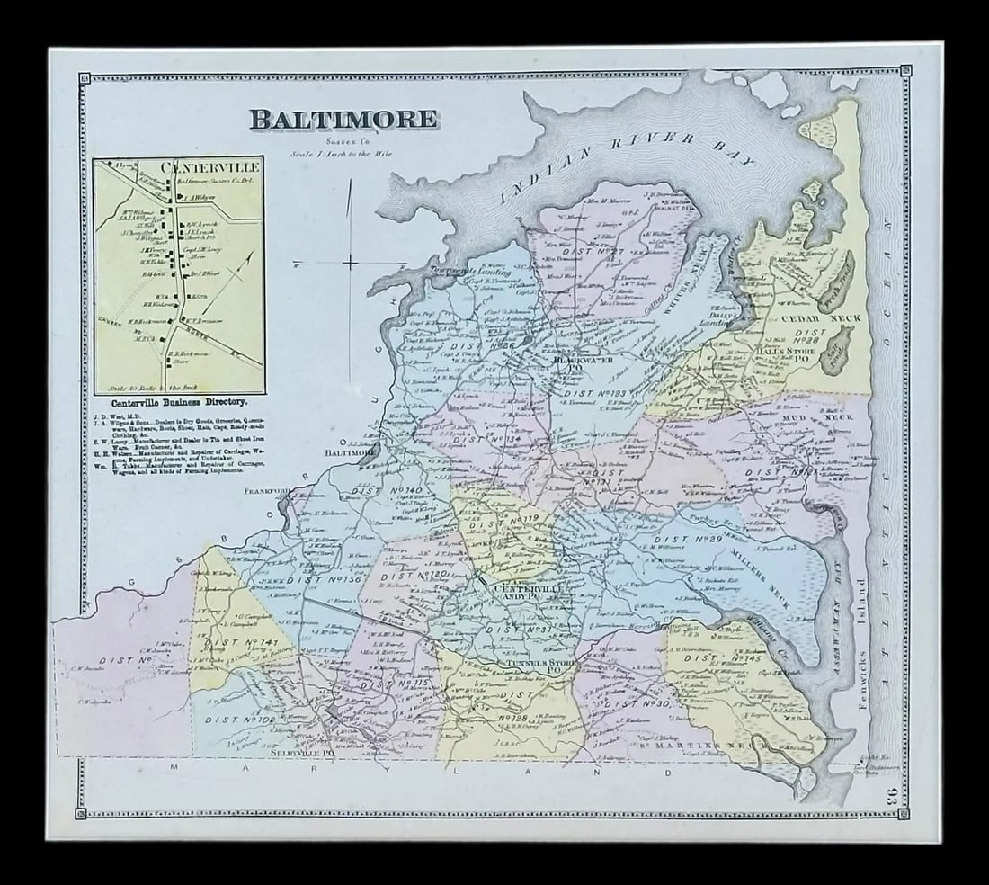 Baltimore Hundred in Sussex County, Delaware, Print From Beer's & Pomeroy, Framed - 2