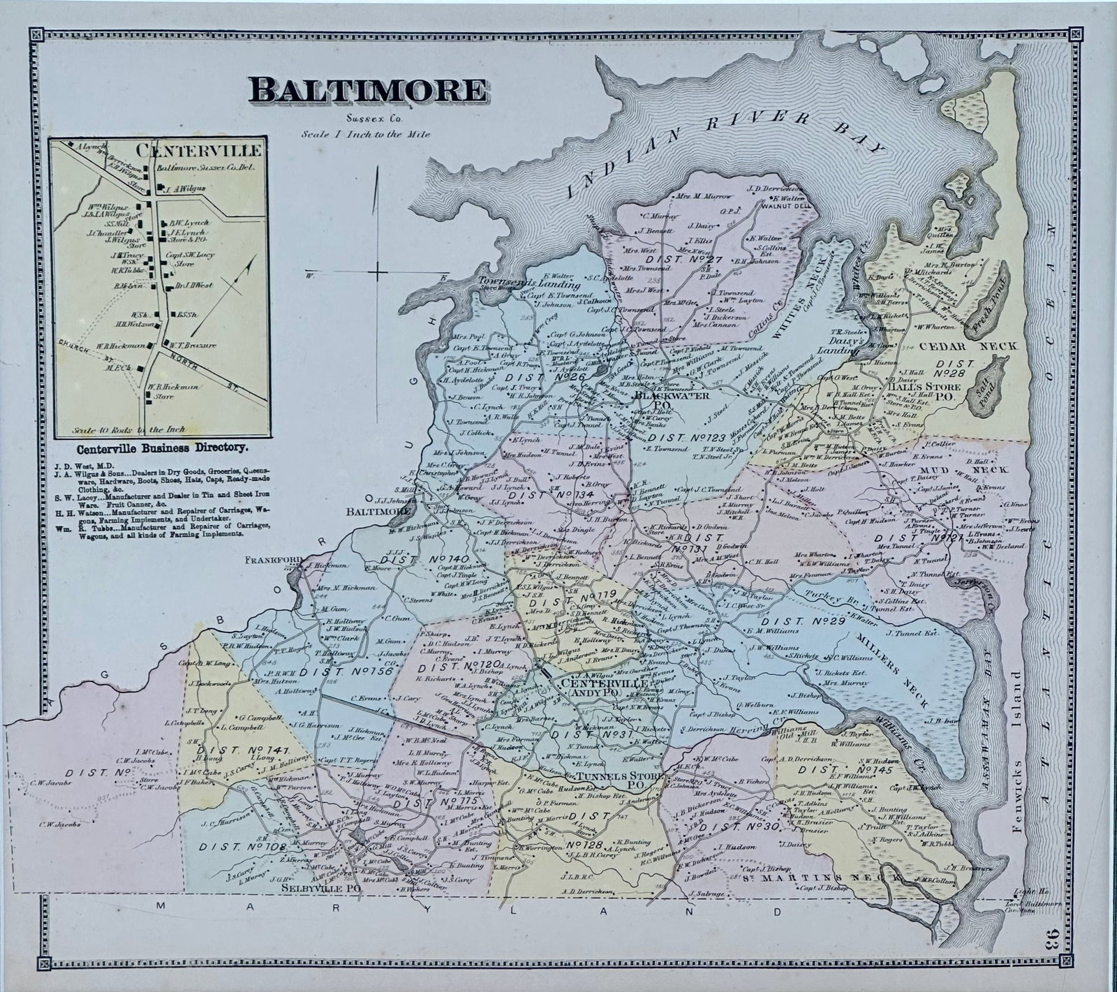 Baltimore Hundred in Sussex County, Delaware, Print From Beer's & Pomeroy, Framed - 3
