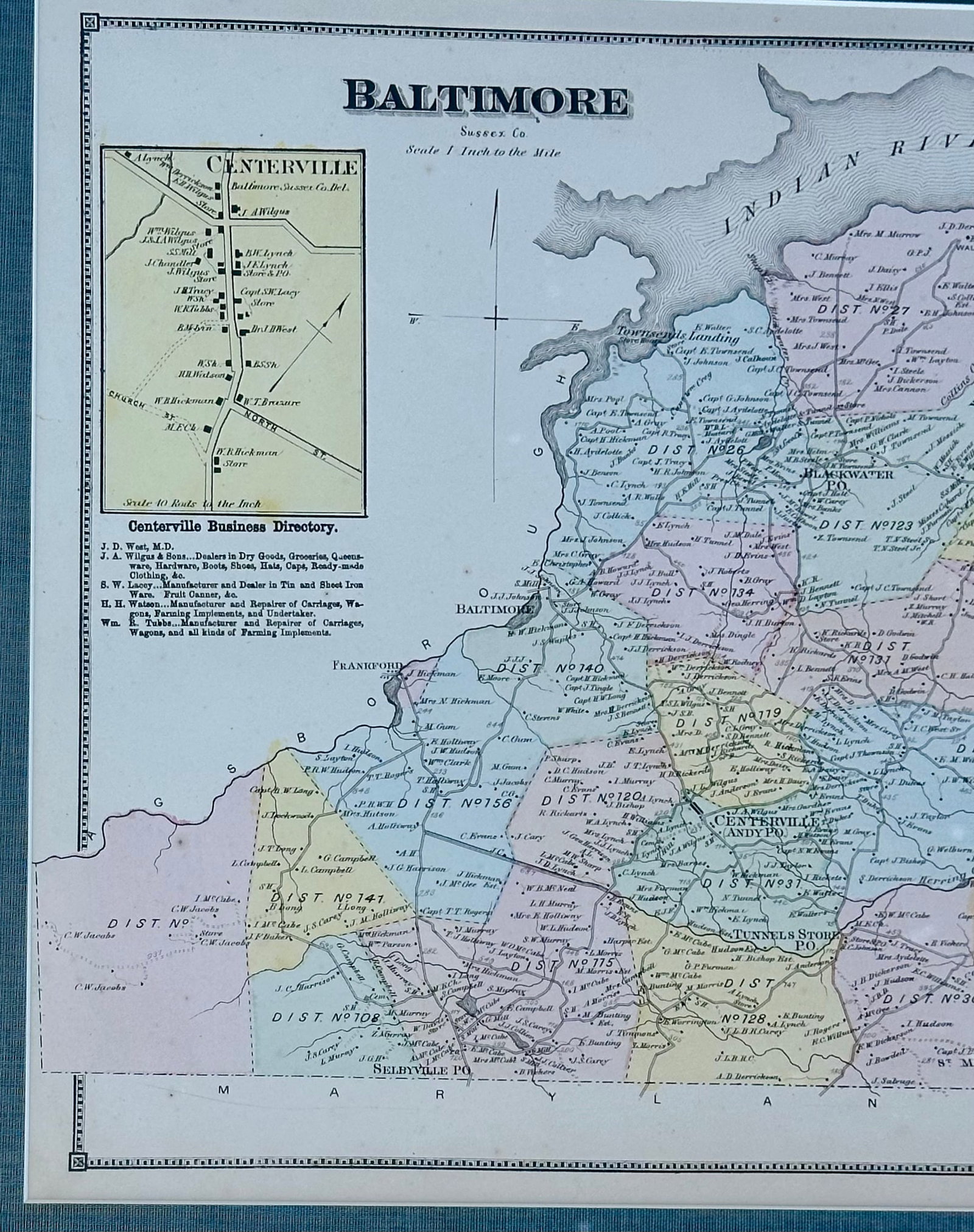 Baltimore Hundred in Sussex County, Delaware, Print From Beer's & Pomeroy, Framed - 4