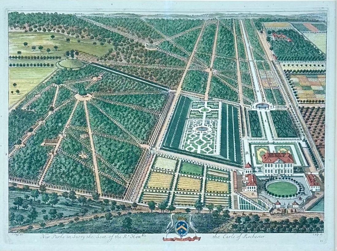 New Park Surrey / Richmond, Seat of the Earl of Rochester by Johannes Kip, Original Print, Circa 171 - 2