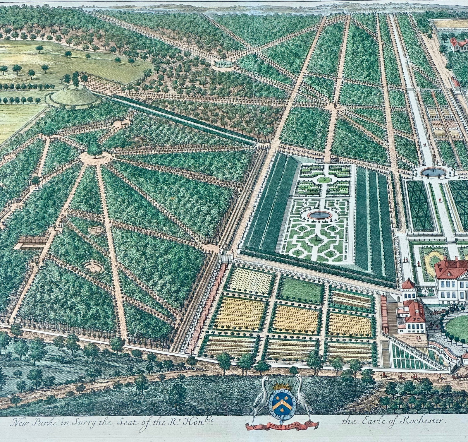 New Park Surrey / Richmond, Seat of the Earl of Rochester by Johannes Kip, Original Print, Circa 171 - 7