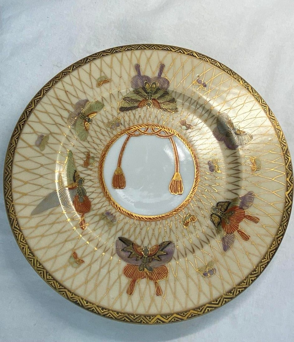 Pair of Meiji Period Japanese Gilt Porcelain Butterfly Plates, Circa 1890 - 2