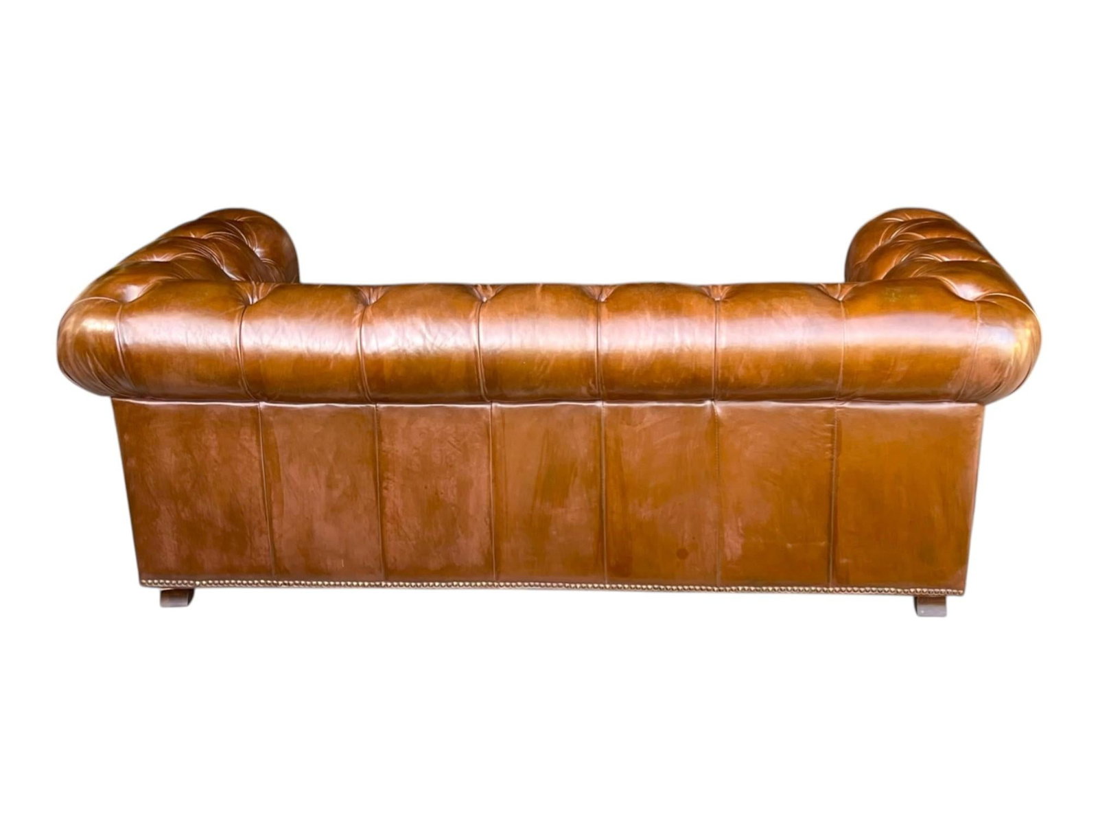 Vintage Chesterfield Tufted Leather Sofa, Fully Restored With Brass Nail Head Trim - 5