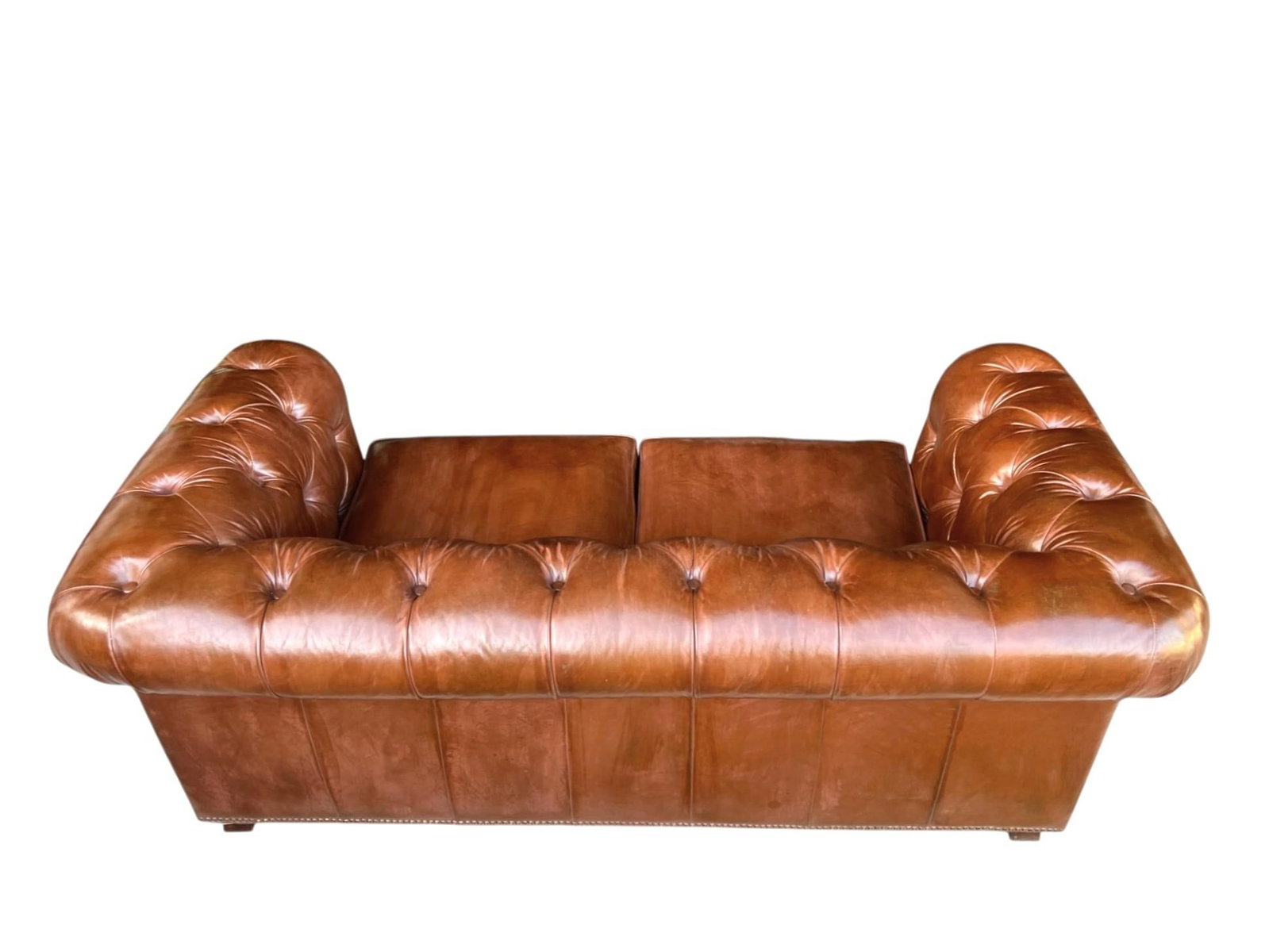 Vintage Chesterfield Tufted Leather Sofa, Fully Restored With Brass Nail Head Trim - 6