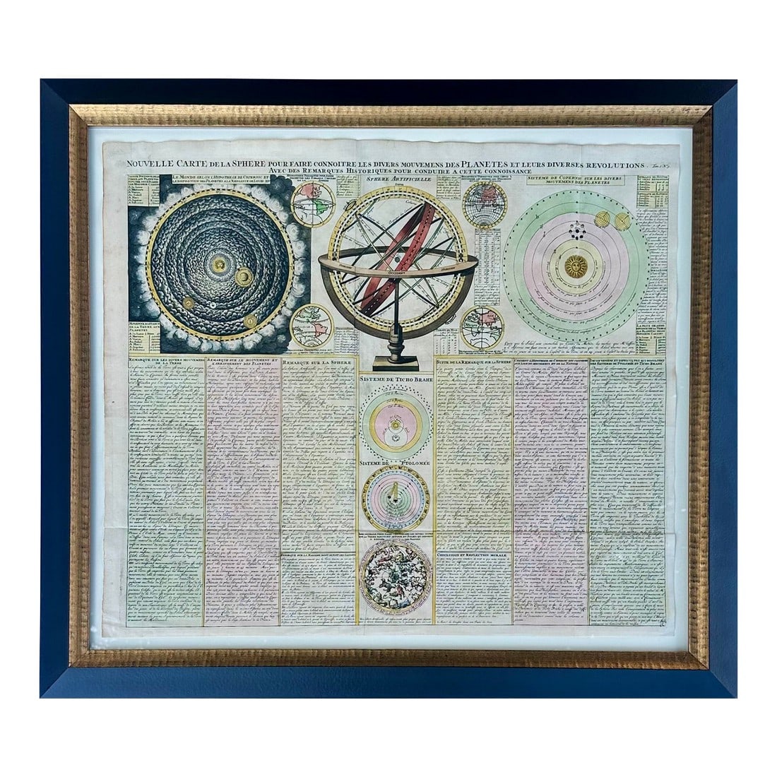 Celestial Chart, Spheres & Astronomy of the Sun, Planet, and Moon Orbits by Henri Abraham Chatelain,: Rare & Original hand colored copperplate engraving featuring astronomical knowledge, by Henri Abraham Chatelain from his Atlas Historique. The work was published by the author in Amsterdam circa