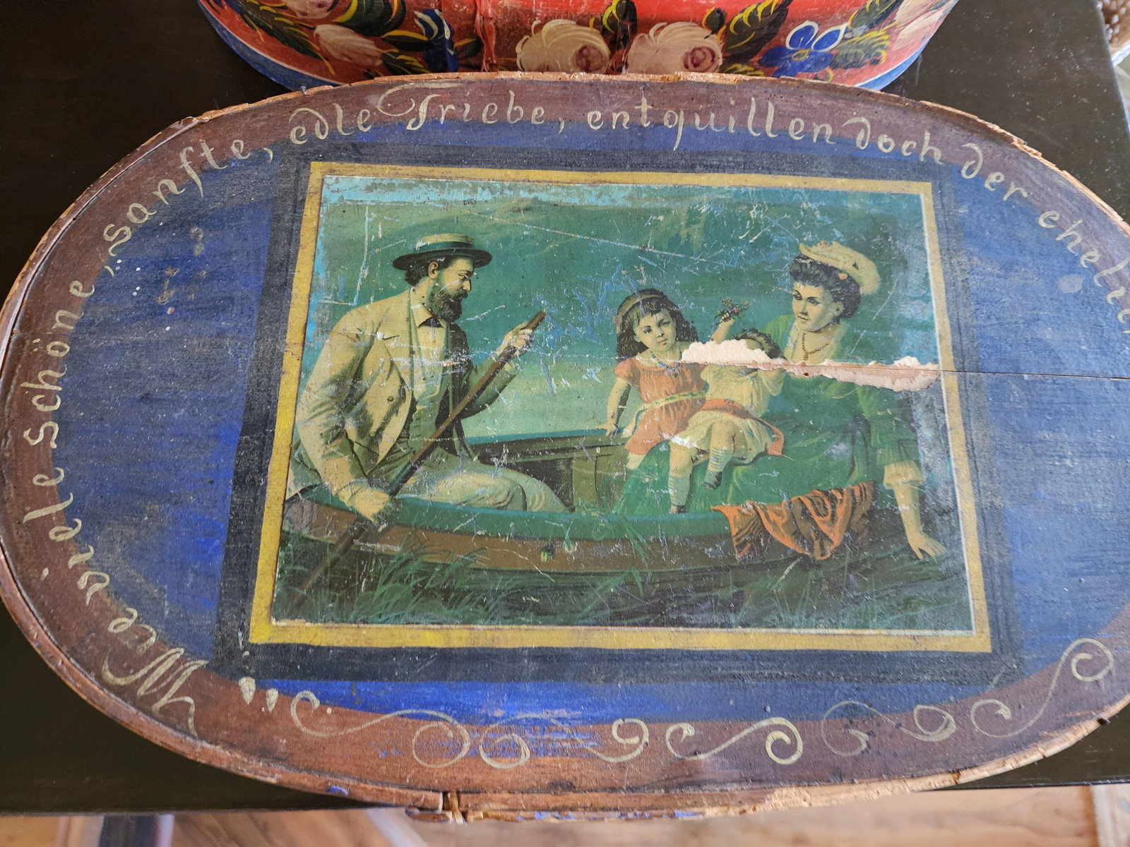 Beautiful Handmade and Hand Painted German Wedding Box Dated 1897 - 3