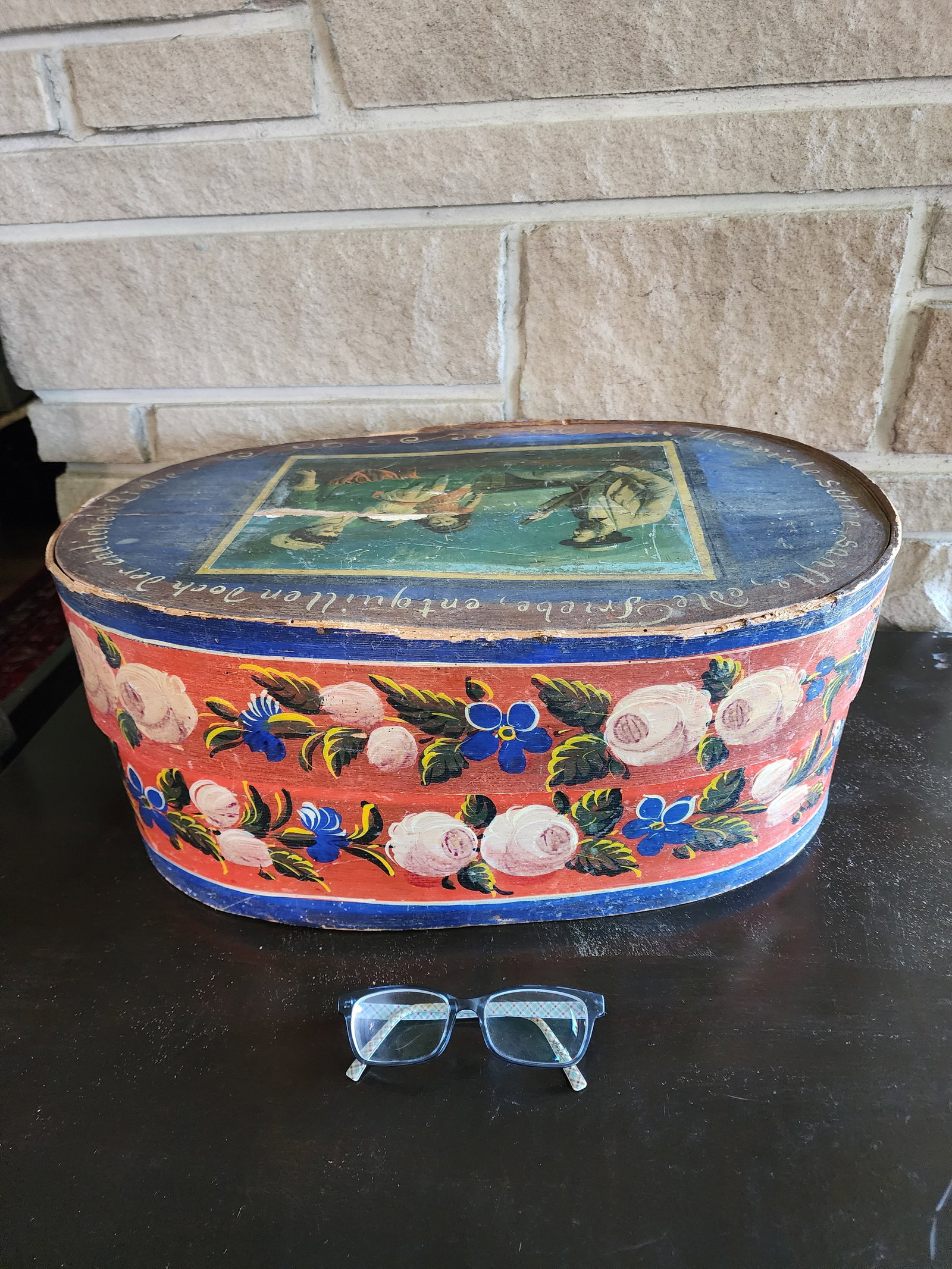 Beautiful Handmade and Hand Painted German Wedding Box Dated 1897 - 8