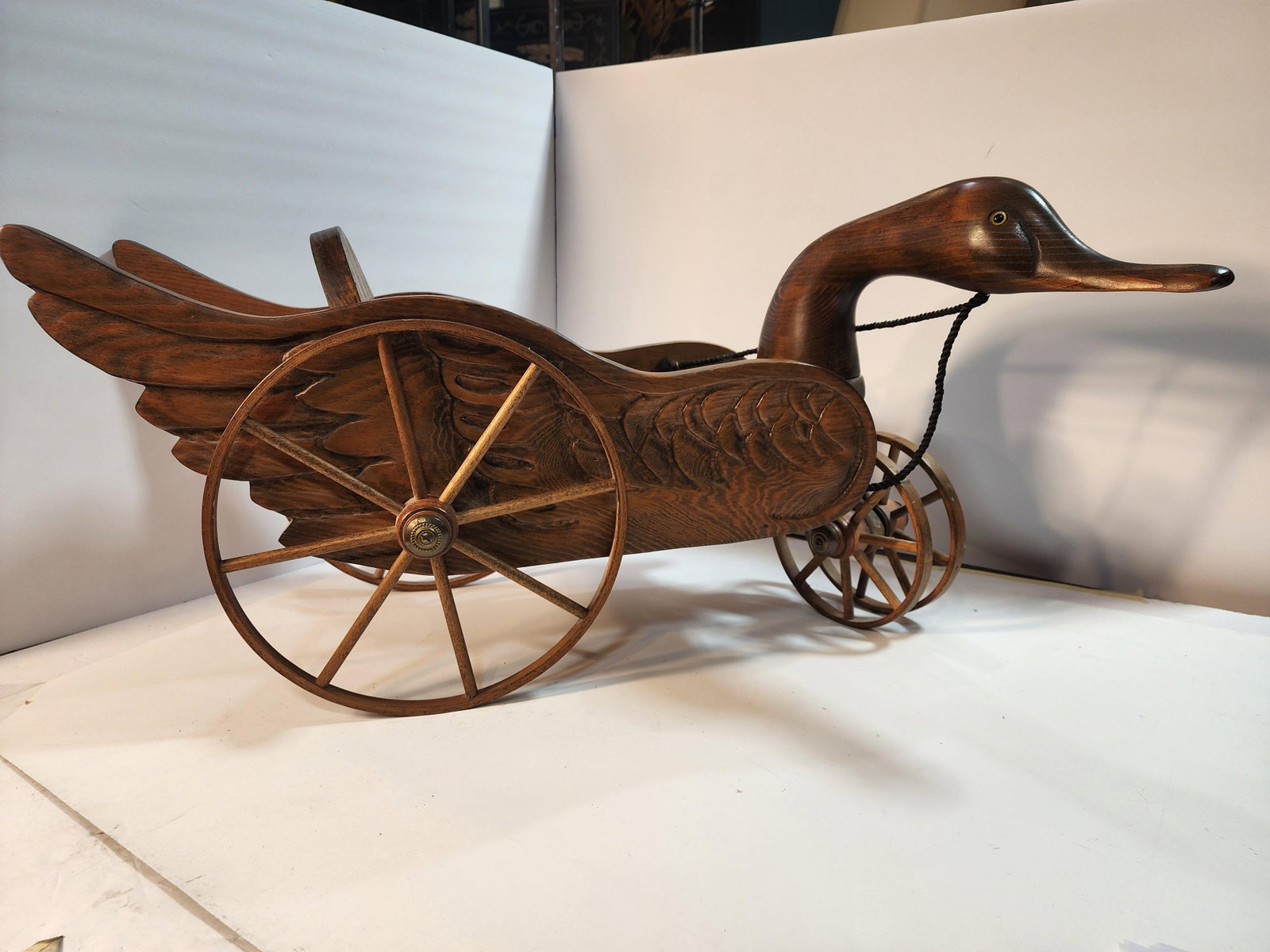 Hand Carved Wood Goose Wagon by Pruitt"s Place - 3