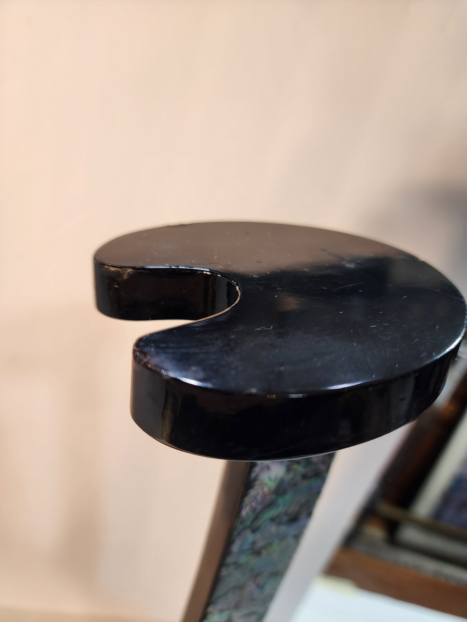 Antique Japanese Sword Stand: Black Lacquer With Abalone Inlay - 10
