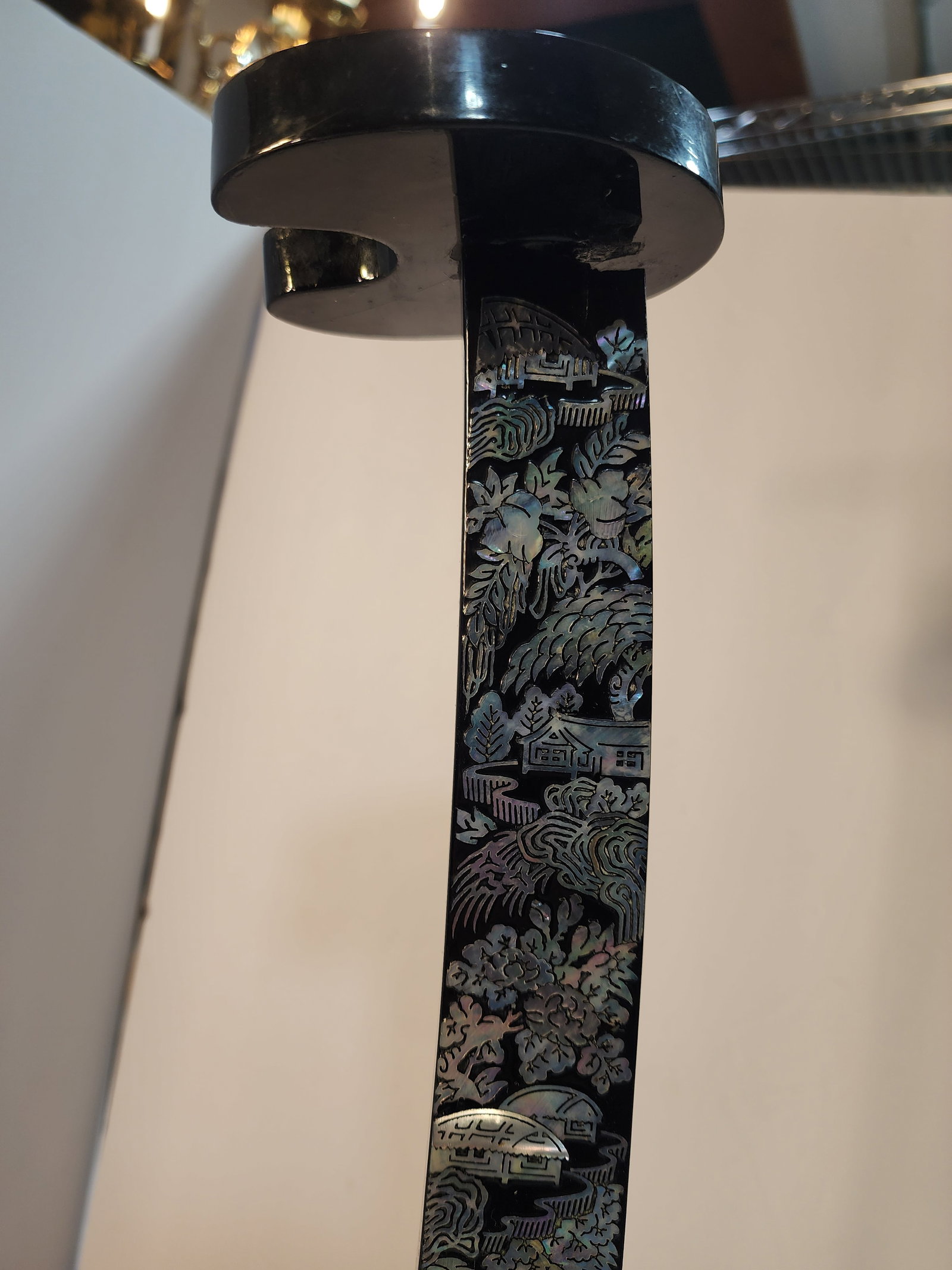 Antique Japanese Sword Stand: Black Lacquer With Abalone Inlay - 5
