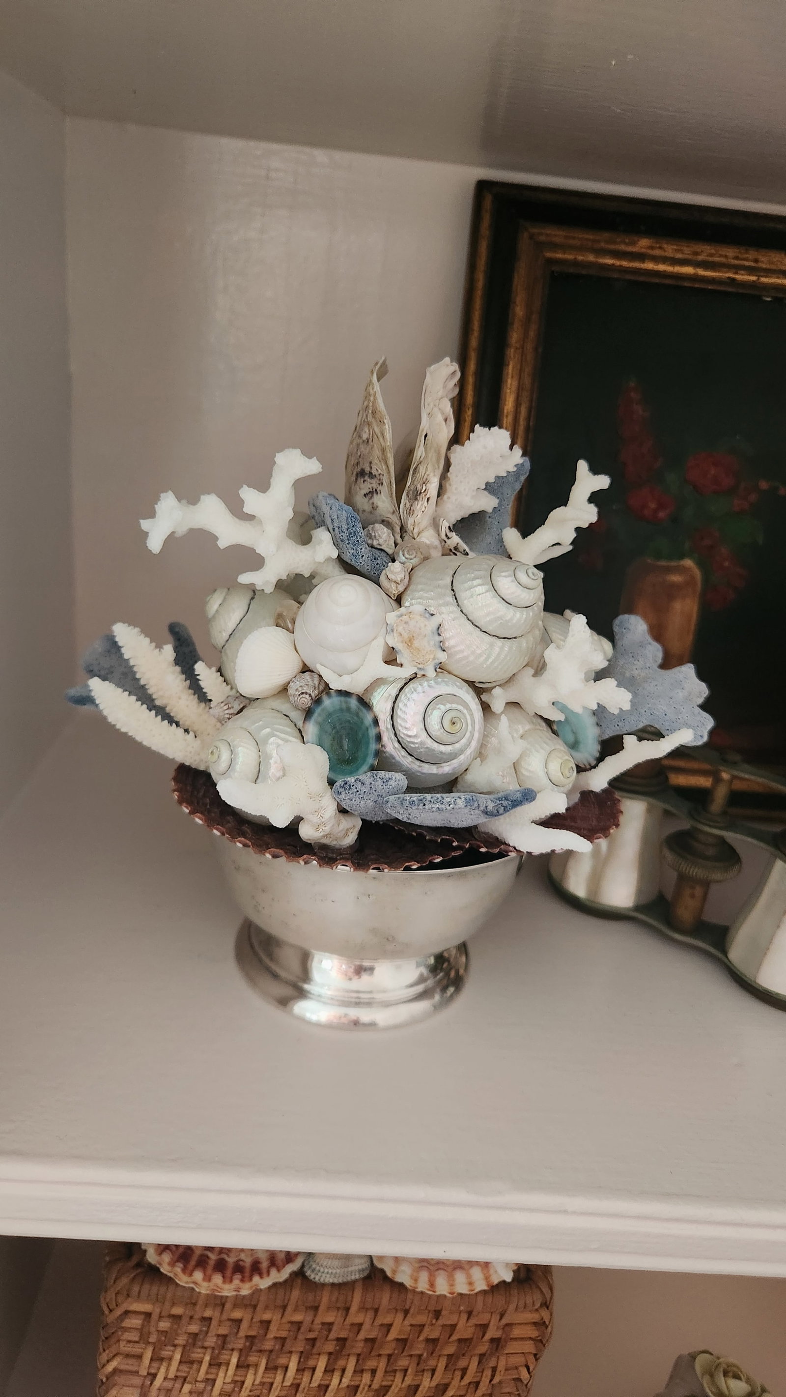 Handmade Coastal Seashell Sculpture – Seashell & Blue Ridge Coral Arrangement - 15