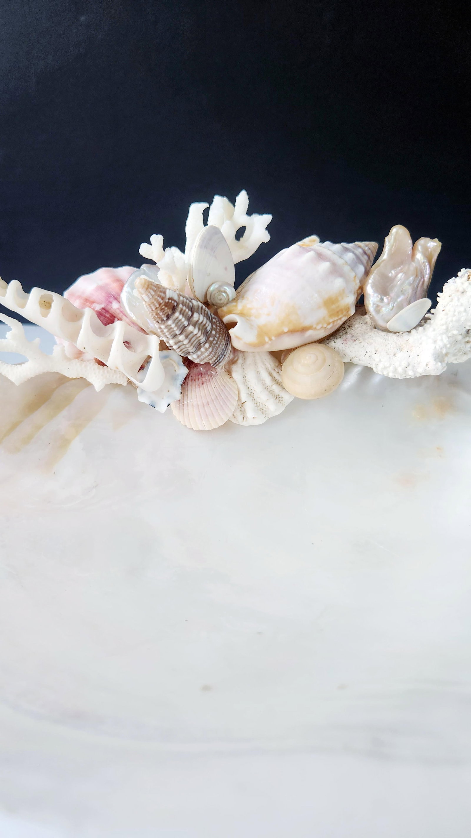 Handcrafted Oyster Shell Tray With Vintage Seashell Composition & Biwa Pearls "” Coastal - 5