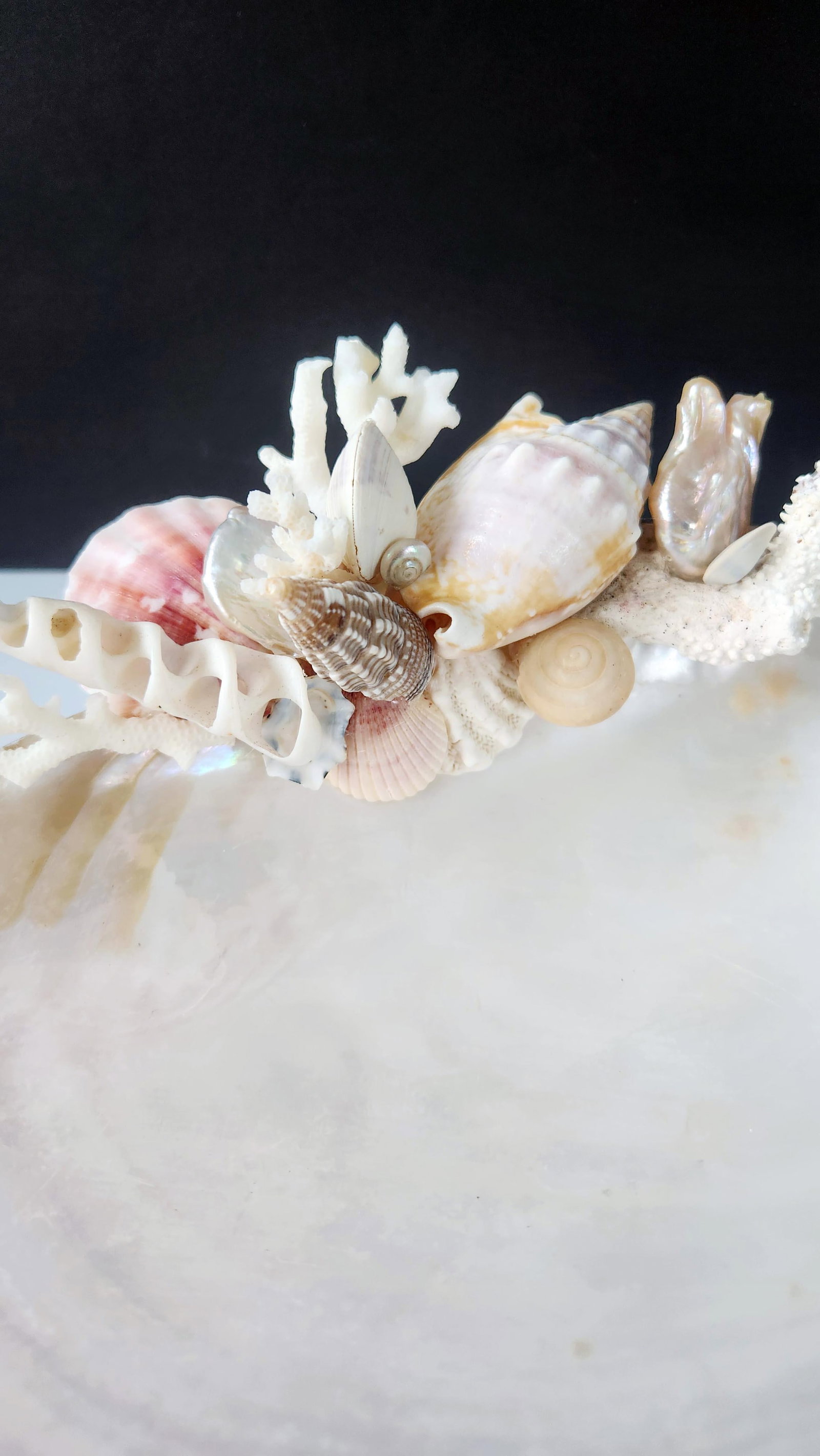 Handcrafted Oyster Shell Tray With Vintage Seashell Composition & Biwa Pearls "” Coastal - 9