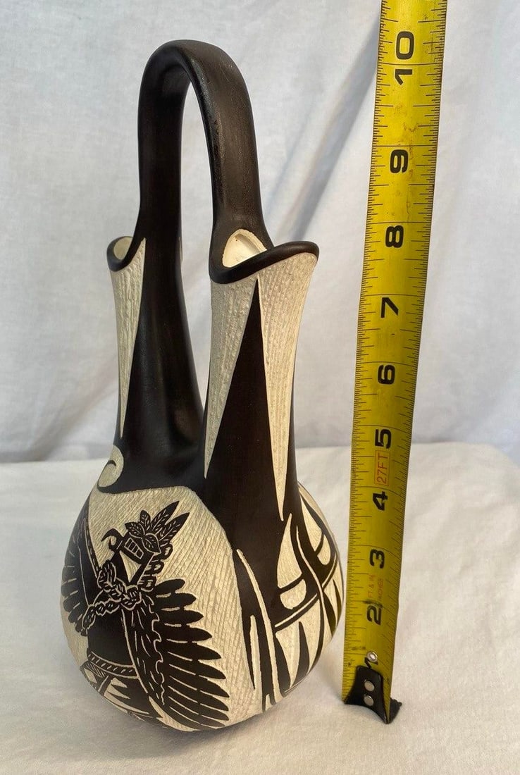 Arthur Lucario (Acoma / Laguna Pueblo) Wedding Vase – Hand Etched Redware Ceramic – - 11