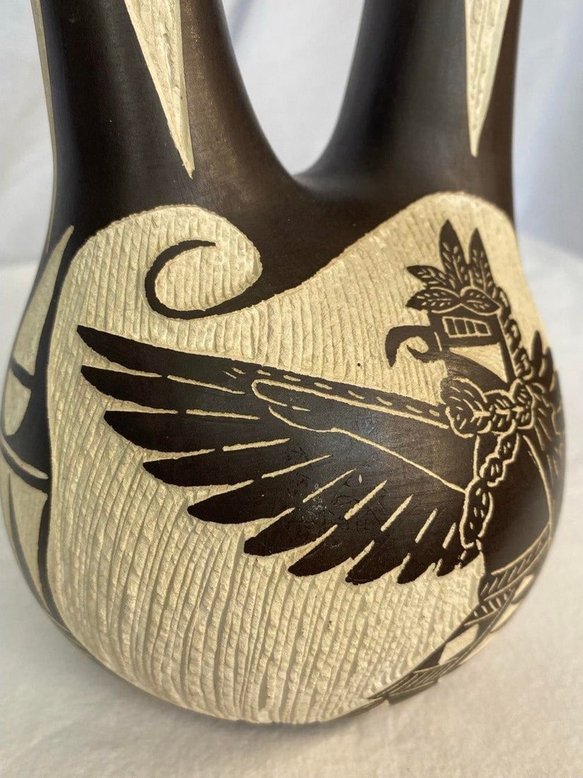 Arthur Lucario (Acoma / Laguna Pueblo) Wedding Vase – Hand Etched Redware Ceramic – - 8