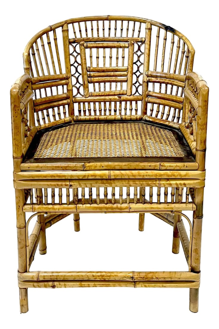 1970's Brighton Pavillion Chinoiserie Tiger Bamboo Rattan Cane Armchair by Thomasville (1 of 10)