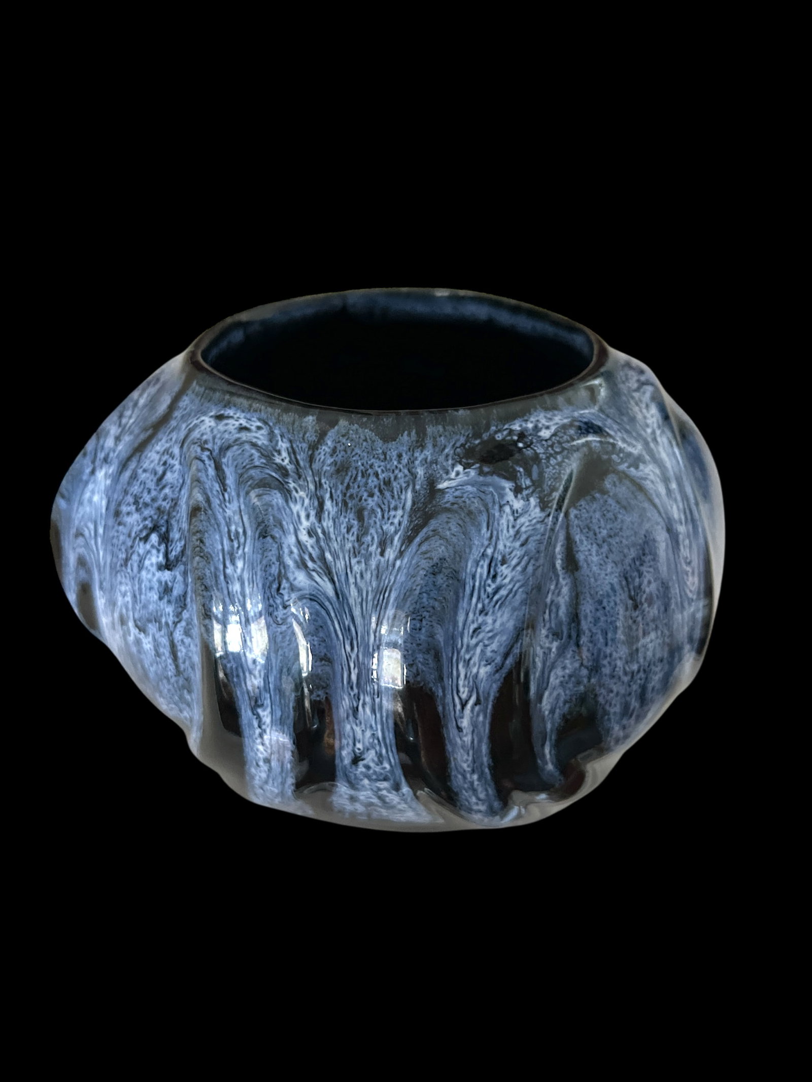 Mid-Century Anna Van Briggle Black and Blue Lava Glaze Art Pottery Vase Colorado Springs 1961 - 4