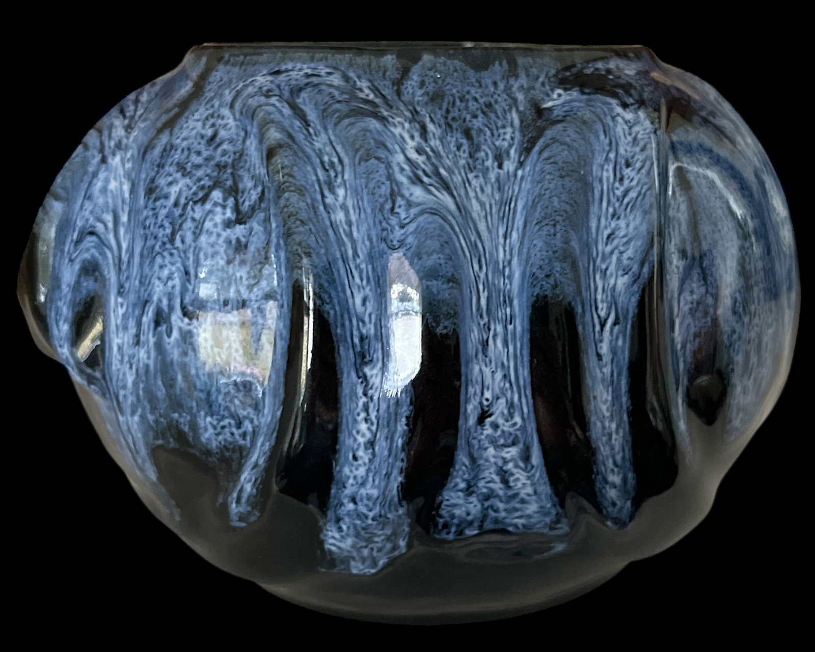 Mid-Century Anna Van Briggle Black and Blue Lava Glaze Art Pottery Vase Colorado Springs 1961 - 5