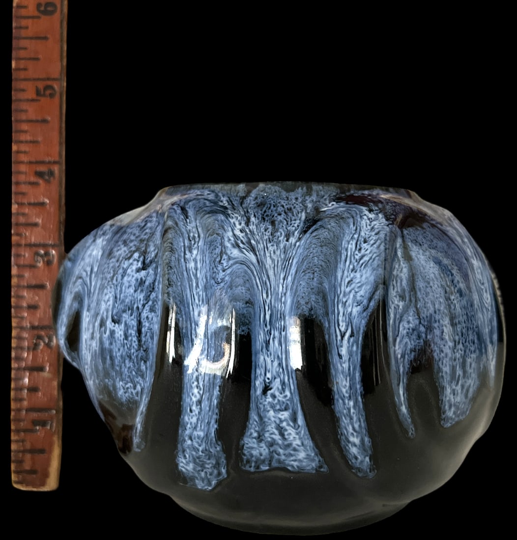 Mid-Century Anna Van Briggle Black and Blue Lava Glaze Art Pottery Vase Colorado Springs 1961 - 6