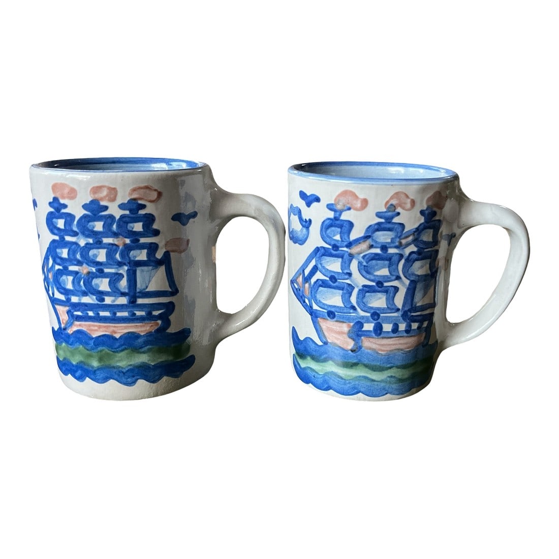 Vintage Mary Alice Hadley "Low Tide" Hand-Painted Folk Art Stoneware Mugs - a Pair (1 of 5)
