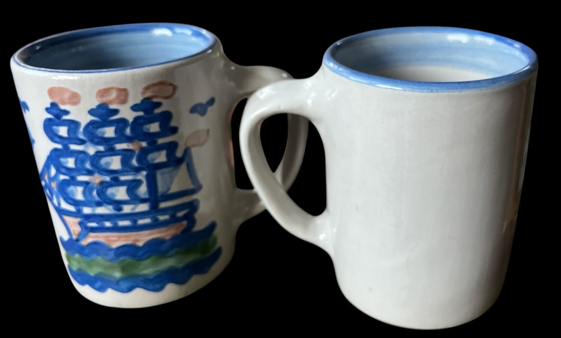 Vintage Mary Alice Hadley "Low Tide" Hand-Painted Folk Art Stoneware Mugs - a Pair - 3