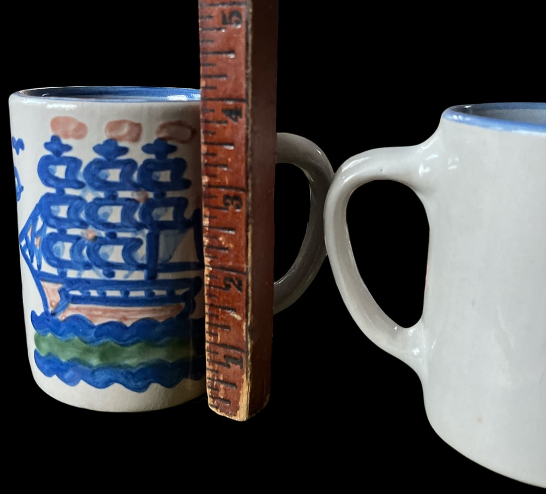Vintage Mary Alice Hadley "Low Tide" Hand-Painted Folk Art Stoneware Mugs - a Pair - 5