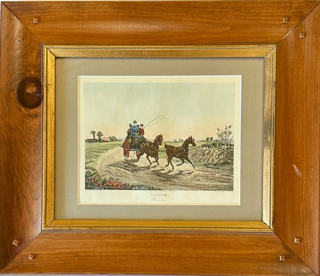 Tandem, Horse Carriage Scene, Framed Original Print, 1820 - 2