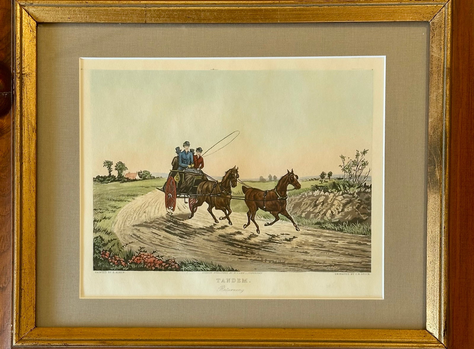 Tandem, Horse Carriage Scene, Framed Original Print, 1820 - 3
