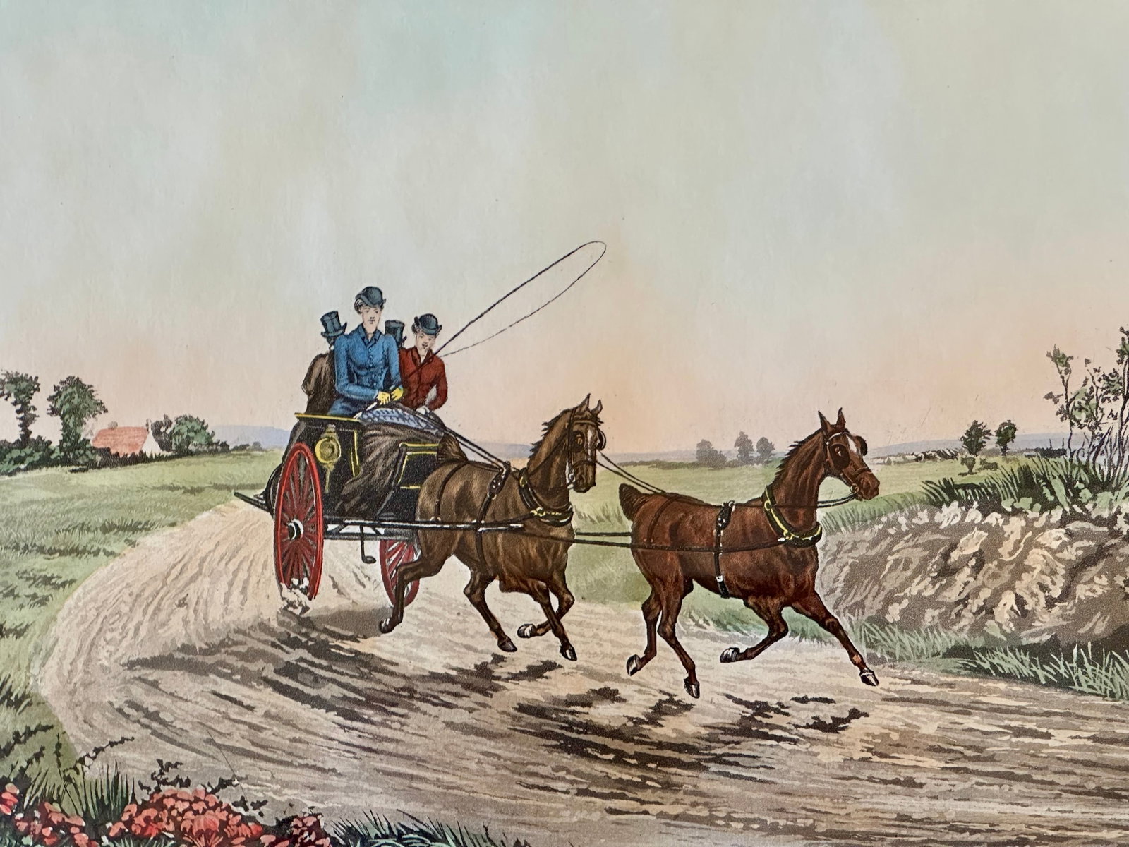 Tandem, Horse Carriage Scene, Framed Original Print, 1820 - 4