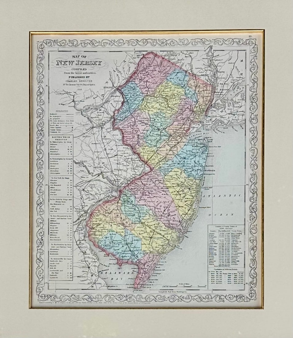 Map of New Jersey by Charles Desilver, 1859 (Framed) - 2