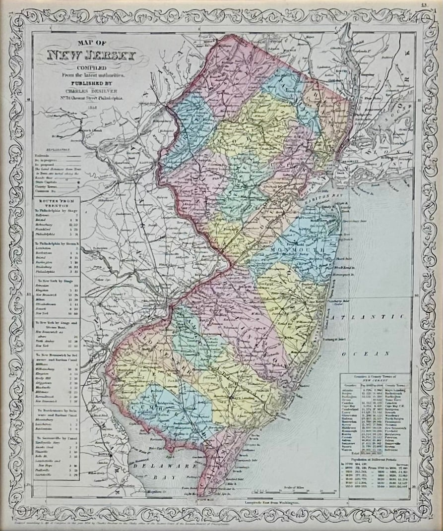 Map of New Jersey by Charles Desilver, 1859 (Framed) - 3