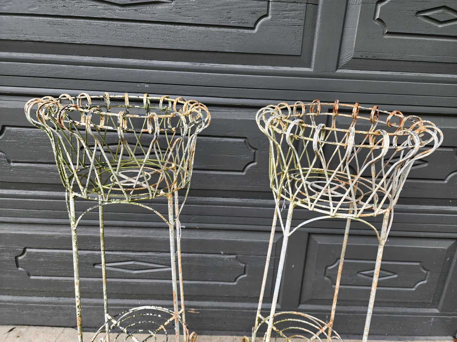 Pair of Antique French Iron Wire Flowerpot Stands Jardinieres, - 2